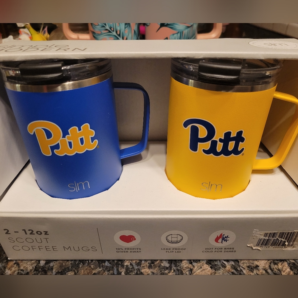 Pittsburgh Panthers  2-12 oz scout coffee Mugs, one Blue and one Yellow . NCAA.
